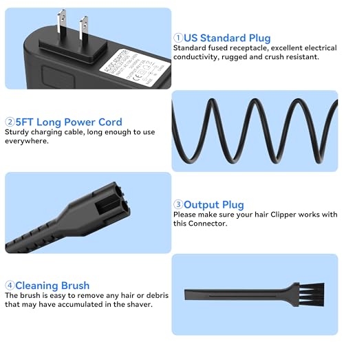 4V Charger for Wahl Magic Clipper 8148/8164/8591/8509/1919 & Trimmer 9649, Replacement AC Adapter for Cordless Trimmer Power Cord with Brush