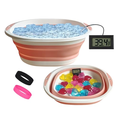 Face Bowl for Ice Bath, Cold Face Plunge Bowl Kit, Foldable Bowl for Face Ice Bath with Reusable Cubes, Portable Cold Plunge Face Bowl, Ice Bowl for Face Cold Plunge Chiller (Light Pink)
