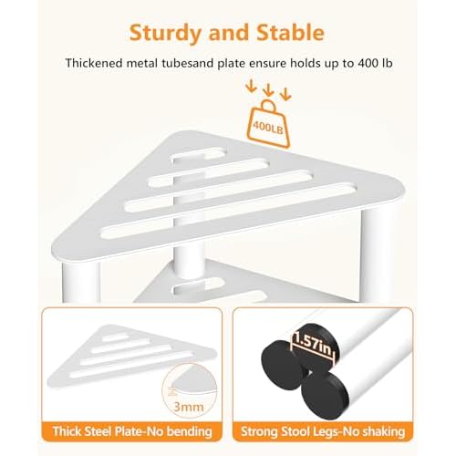 Metal Corner Shower Stool for Bathroom, Waterproof & Rustproof, Double Layer Inside Shower Rest Bench for Shaving Legs, Bathroom Stool, Spa Foot Step, Small Step Stools (White)