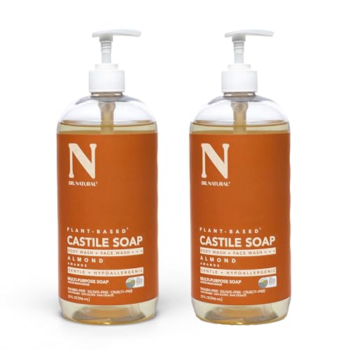 Dr. Natural Castile Liquid Soap, Almond, 2 pc - Sulfate-Free, Paraben-Free, Cruelty-Free Multi-Purpose Soap with Shea Butter, Coconut Oil, Olive Oil