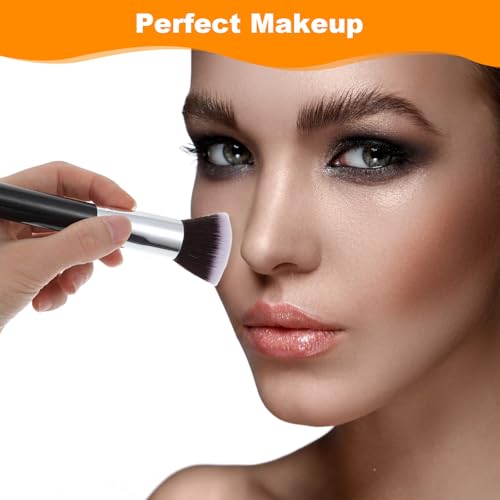 20 Pcs Makeup Brushes Bulk, Flat Top Foundation Brush Bulk, Liquid Cream Powder Foundation Contour Blush, Eye Shadow Blending Liner Make up Kit for Wedding Artist (Black)