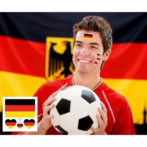 10 Sheets Germany Flag 2022 World Cup Temporary Face Tattoos Stickers£¬40 Pcs Football National Flag Removable Fake Tattoos, For Men Kids Women (Germany)