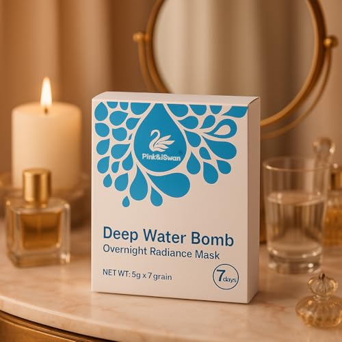 Pink&iSwan Deep Water Bomb~Overnight Radiance Mask|Luxurious 100% Natural Sleeping Facial Treatment,Intense Hydration & Brightening,No-Rinse Prmium Skincare for All Skin Types.(7 Elgant Capsules)