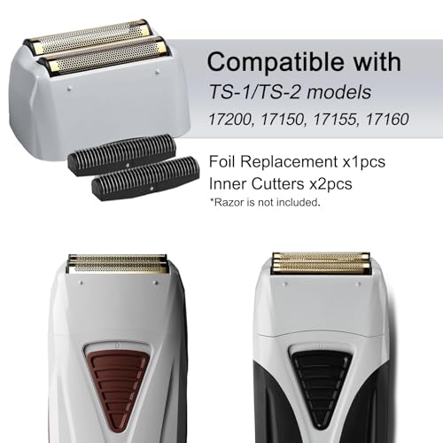 Gold Pro Foil and Cutters Replacement for Andis TS-1, TS-2 (17150/17155/17200) Shavers. (Foil Replacement x1, inner cutters x2)