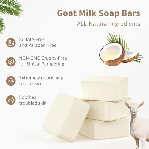 Goats Milk Bar Soap, Natural Face&Body Bath Moisturizing Soap Bar, Gentle on Sensitive Skin Formula, For All Skin Types Men&Women, 2 PACKS