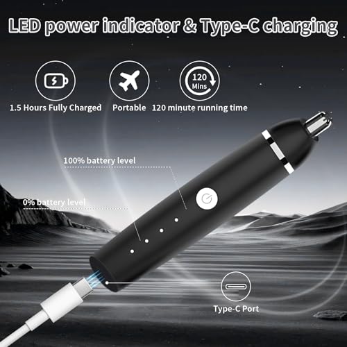 Nose Hair Trimmer for Men and Women, Portable, Waterproof and Rechargeable for Ears, Face (Black)