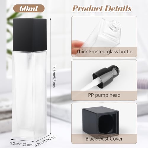 5 Pack 2oz/60ml Liquid Foundation Bottles Frosted Glass Lotion Pump Bottles Cosmetic Containers Travel Pump Bottles For Cream Lotion Liquid Foundation Essence Sunscreen