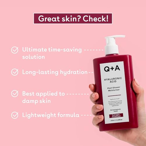 Q+A Hyaluronic Acid Post Shower Moisturizer (250ml), Wet-Skin Body Lotion with Avocado & Hazelnut Oils, Prebiotic Hydration, Locks In Moisture Quickly, Non-Greasy, Dry Skin Moisturizer