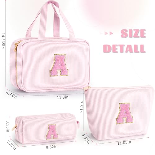 Easter Gifts Basket Stuffers for Teen Girls Women - Toiletry Bag Initial Makeup Bag | Travel Cosmetic Bag | 8 9 10 11 12 13 14 15 16 Years Old Girl Gifts Trendy Stuff - Pink A