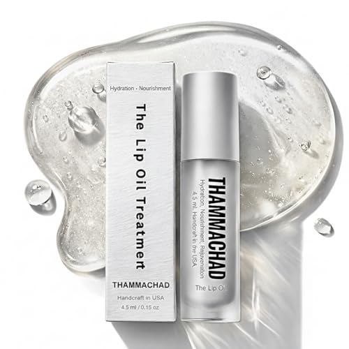 Thammachad Lip Oil - Korean-Inspired Non-Sticky Clear Gloss with 8 Oils (Marula, Moringa, Squalane) for Dry Chapped Lips - Handmade Small Batch USA