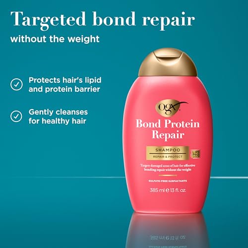 OGX Repair & Protect Bond Protein-Repair Shampoo, Lightweight Hair Wash Cleanses & Targets Damaged Hair for Effective Bond-Repairing, Formulated without Parabens, 13 fl. oz,(Pack of 2)