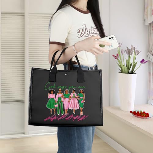 WZMPA Sorority Sisters Cosmetic Makeup Bag Pink and Green Gift God Says You Are Sorority Makeup Zipper Pouch Bag Greek Sorority Paraphernalia (God Says AK TB-BL)