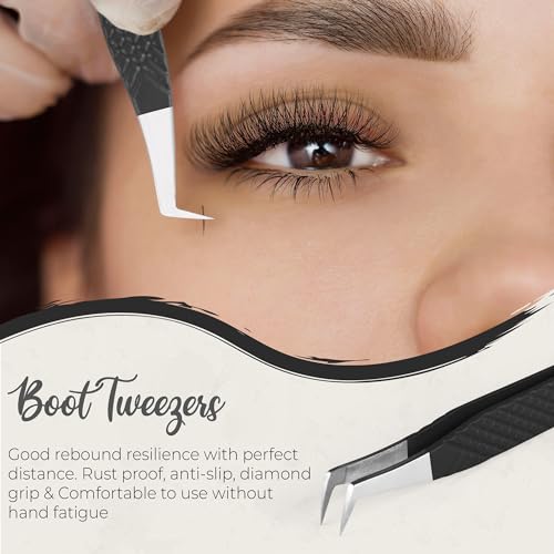 SV Lash Tweezers | Lash Extension Tweezers Set | 5Pcs Stainless Steel Eyelash Extension Tweezers Set | Volume/Isolation Nail Art Curved Tweezers (Black 3 Pcs)