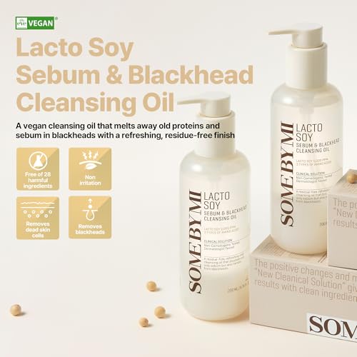 SOME BY MI Lacto Soy Sebum & Blackhead Cleansing Oil ? 6.76oz, 200ml ? Korean Vegan Makeup-Removing Oil Cleanser with Soybean Extract & Serine ? Deep Cleansing for Blackheads & Pore ? Korean Skin Care