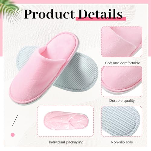 24 Pairs Kids Disposable Slippers Non Slip Closed Kids Spa Slippers Comfortable Home Slippers Disposable Spa Indoor Outdoor Slipper for 4-12 Years Old Boys Girls Party Hotel Travel(Pink,M)