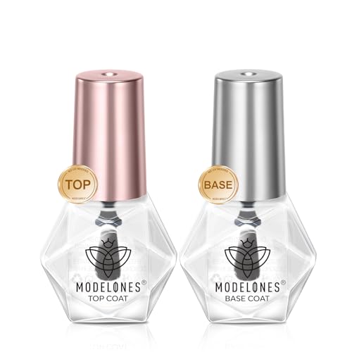 modelones 2 Pcs No Wipe Top Coat and Base Coat Set, Clear Quick Dry Nail Polish Nail Kit Nail Art Starter Kit Beauty Gifts Set Box 6 ML