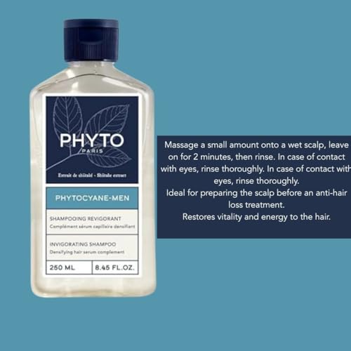 PHYTO PHYTOCYANE Men Invigorating Shampoo, Hair Thinning Treatment Shampoo, 8.45 fl.oz.