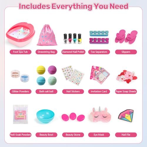 Kids Foot Spa Kit - Kids Spa Day Kit for Girls 4-12 Years. - Pedicure Foot Spa, Girls Spa Set Nails Art Salon Girl Stuff - Parties & Christmas Birthday Gifts for 7 8 9 10-12 Year Old Girl Gifts