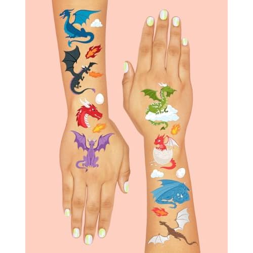 xo, Fetti Dragon Temporary Tattoos - 40 Silver Foil Styles | Magical Birthday Decorations, Fantasy Kids Party Favor, Wyvern Accessory, Mythical Bday Activity, Dinosaur Tats