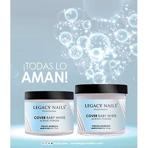 Legacy Nails Professional Cover Acrylic Powder, 8 ounces - Ideal For French Nail Art, Create Nail Art, Nail Extension That Provide a Healthy, Natural Look To Nails (BABY WHITE)
