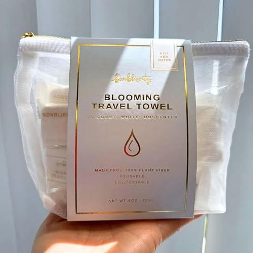 Bonblissity Compressed Face Towel Tablets for Travel, Reusable Portable Compact, Expandable Water-Activated Hand Washcloths, Mini Travel Essentials for Women (2-Pack, 20 pcs each, 11.8" x 9.4")