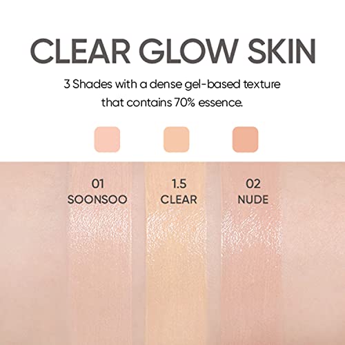 AMUSE SEOUL Dew Jelly Vegan Cushion Foundation (1.5 CLEAR) | dewy, glow, long-lasting, double coverage, clean beauty, lightweight, natural look, foundation for sensitive skin, hydrating cushion