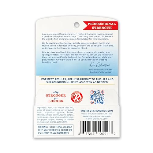 Robinson's Remedies Lip Renew Endurance Cream for Wind Musicians (7.5 ml slant tip)