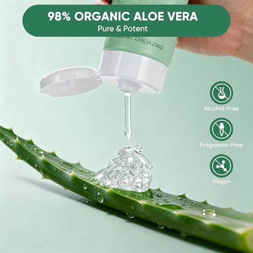 Aero Zen 98% Organic Aloe Vera Gel, Natural Moisturizing Pure Aloe for Face and Arms, Soothing & Hydrating Aloe Gel for Sunburn Relief and Deep Skin Nourishment, 4.23 oz