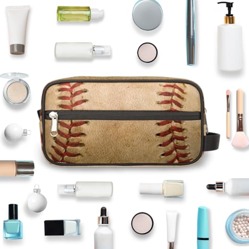 Kids Travel Toiletry Bag - Waterproof Hanging Cosmetic Bag for Boys Men - Large Shaving Bags for Toiletries Accessories Bathroom Stuff, Retro Baseball