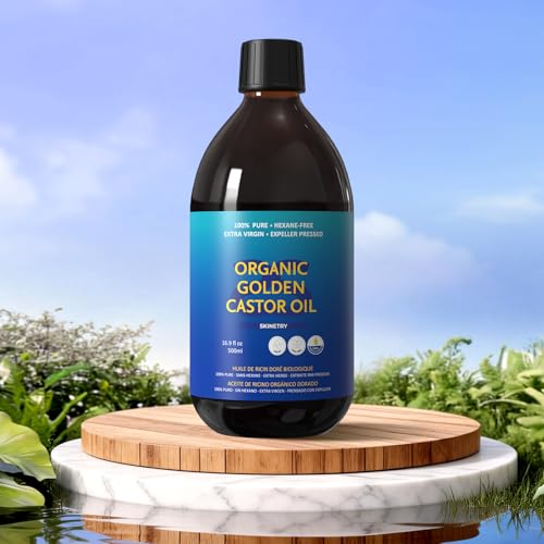 Organic Golden Castor Oil - 100% Pure for Hair, Skin, Nails, Brows & Lashes Deep Hydration & Smoothing Promotes Hair & Brow Growth Makeup Clean- Hexane-Free - USDA Certified [16.9oz (500ml)]