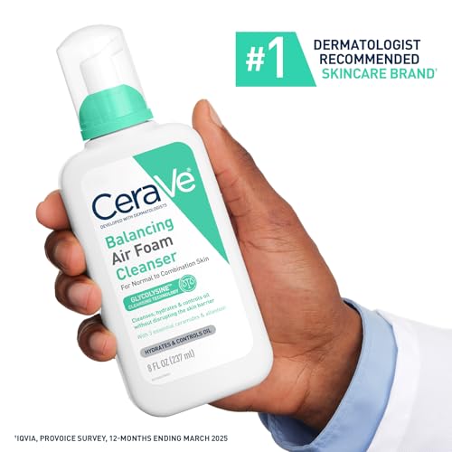 CeraVe Balancing Air Foam Face Wash, Foaming Facial Cleanser For Combination Skin, 8HR Oil Control + 24HR Hydration, Fragrance-Free & Non-Comedogenic, With Glycolysine¢â & 3 Essential Ceramides, 8oz