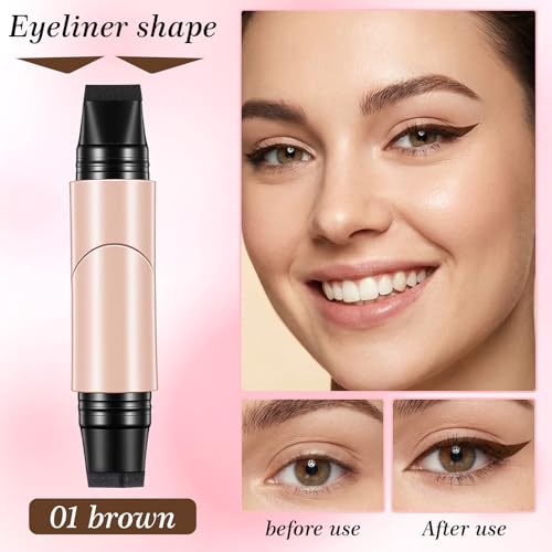 2PCS Gel Eyeliner Pencil Set Foldable Eyeliner Stamp Waterproof Eyeliners Tool for Beginners Innovative Design Eye Liner (Black & Brown)