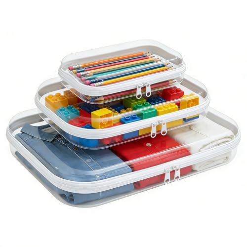 3PCS Clear Hard Shell Zipper Case,Zipper Pouches Hard Shell,Clear Toiletry Bag,Travel Makeup Bag Organizer,Toy Storage Containers,Hard Shell Plastic Case,Portable Transparent Diaper Organizers(White)