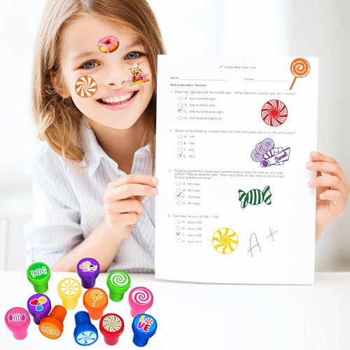 36PCS Candyland Party Favors - 24PCS Temporary Tattoos & 12PCS Stamps - Ideal Sweet Candy Themed Birthday Card Decorations Supplies Goodie Bag Cute Rewards for Boys Girls Classroom Gifts Baby Shower