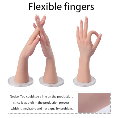 Realistic Life Size Silicone Female Hand Mannequin for Jewelry Display Nail Art Practice Photography Flexible Fingers Durable Lifelike Fake Hand Model (Left Hand Without Skeleton, Nude)