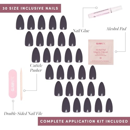 Glamnetic Press-On Nails Bundle - Lilac, Ash Gray & Lime Green | Opaque Light Pastel Purple Round Nails | Smoke Gray Short Almond False Nails | Neon Green Short Oval Fake Nails
