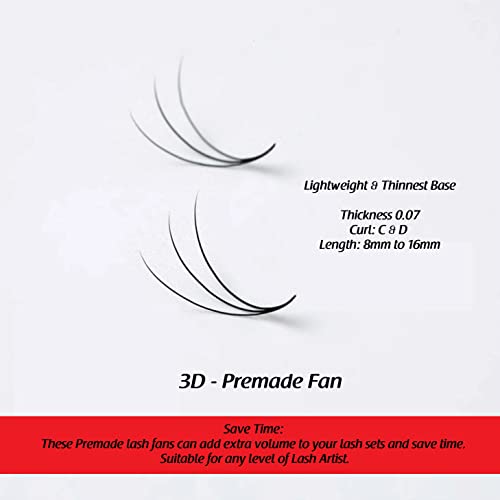 THE LASH SUPPLY 1000fans 3D 4D 5D 6D 7D 8D 10D 12D 14D Wispy Premade Fan Eyelashes, C/CC/D Curl, 8-20mm Length, 0.03/0.05/0.07 Thickness, Promade Loose Eyelash Extension Fans, Mixed Length Pack