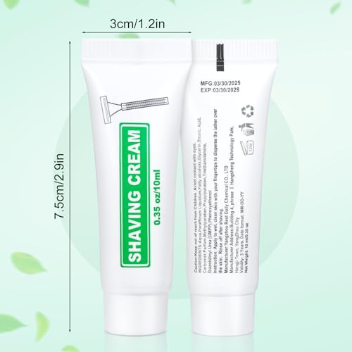 Travel Size Shaving Cream Bulk Pack of 100,Individually Wrapped 10ml/0.35fl oz Mini Disposable Shaving Cream in Bulk 1.2x2.9inch Travel Size Toiletries Amenities for Guests,Homeless,Charity