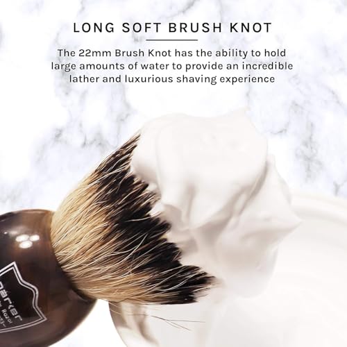 Parker 100% Silvertip Badger Shaving Brush ? Faux Horn Handle, Long Loft 22?mm Knot, Chrome Base + Resin Stand ? Rich Lather, Sensitive Skin Friendly