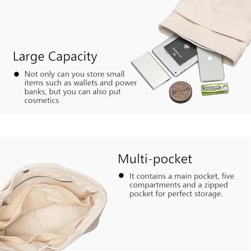 Lined Cosmetic Bag Canvas Makeup Bag Tote Bag Organizer Insert Handheld Storage Bag with Buttons Lightweight Large Capacity Inner Pack