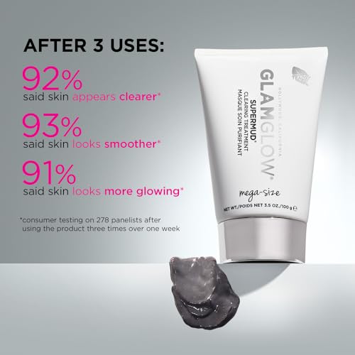 Glamglow SUPERMUD Instant Clearing Treatment Face Mask | Clearing Face Mask For Acne Prone Skin and Oiliness to help Minimize Pores | Activated Charcoal, BHA & AHAs