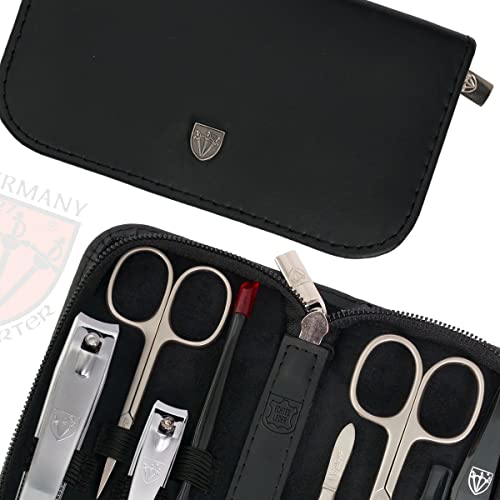 3 Swords Germany ? brand quality 8 piece manicure pedicure grooming kit set for professional nail care with genuine leather case black - Made in Germany