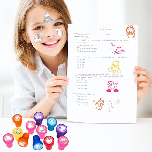 36PCS Caticorn Party Favors - 24PCS Temporary Tattoos & 12PCS Stamps - Ideal Cat Unicorn Themed Birthday Card Decorations Supplies Goodie Bag Cute Rewards for Boys Girls Classroom Gifts Baby Shower
