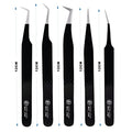 GENERIC Tweezers For Eyelash Extensions Tweezers Set of 5, Japanese Stainless Steel, Straight Curved 45 90 Degree Volume Eyelash Tweezers - BLACK