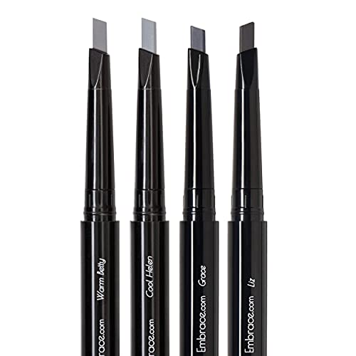 Eye Embrace Light and Medium Gray Eyebrow Pencils 4-Pack Bundle ? Waterproof, Double-Ended Automatic Angled Tip & Spoolie Brush, Cruelty-Free