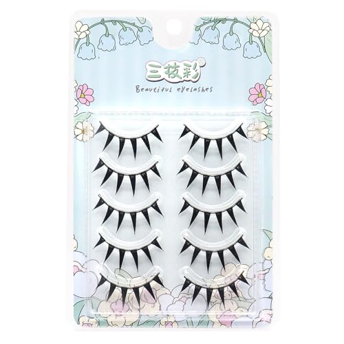 Fake Eyelashes Natural Look Daily False Eye Lashes Daily Strip Cross Black Band 10-12mm LASGOOS Thick Lashes A Shape Cute Devil Lash for Cosplay Wedding Work Manga Eye Makeup 5 Pairs Bulk L05BK