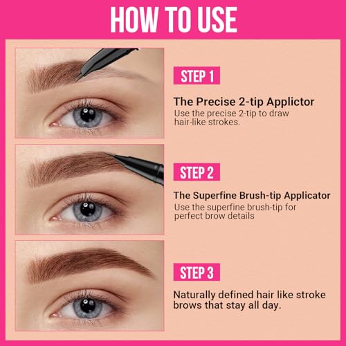 iMethod Curved Eyebrow Pen - 2-in-1 Dual-Ended Eyebrow Pencil with Curved Tip and Precise Brush-Tip, Microblading Pen for Natural Brows, Dark Brown
