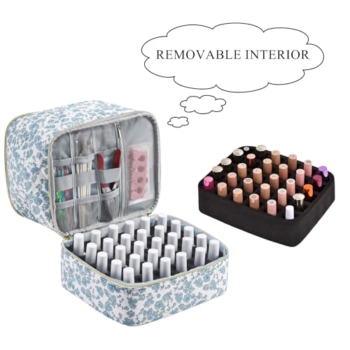 Upgraded Nail Polish Organizer Case - Holds 30 Bottles and 1 Nail Light, Double-layer Nail bag Organzier Case Nail Polish Storage Bag with Handles (Blue-Flower)