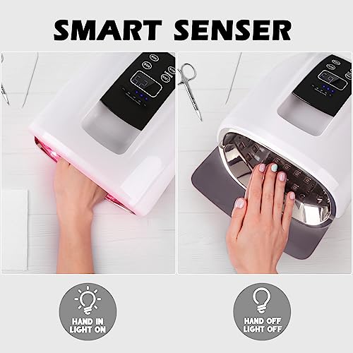 90W Professional Wireless Cordless Rechargeable UV LED Nail Lamp,Nail Lamp Gel Nail Curing Dryer Light for Nails with 45 Beads,4 Timer Setting LCD Display Nail Polish Machine (White)