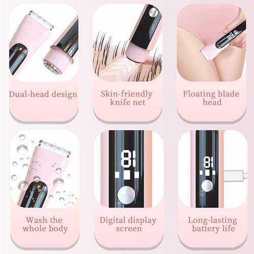 Bikini Trimmer for Women,2 in 1 Dual Head Bikini Shaver & Body Shaver,Cordless & Waterproof Electric Bikini Trimmer for Women, Painless Hair Removal with Silky Glow Finish,New Beige